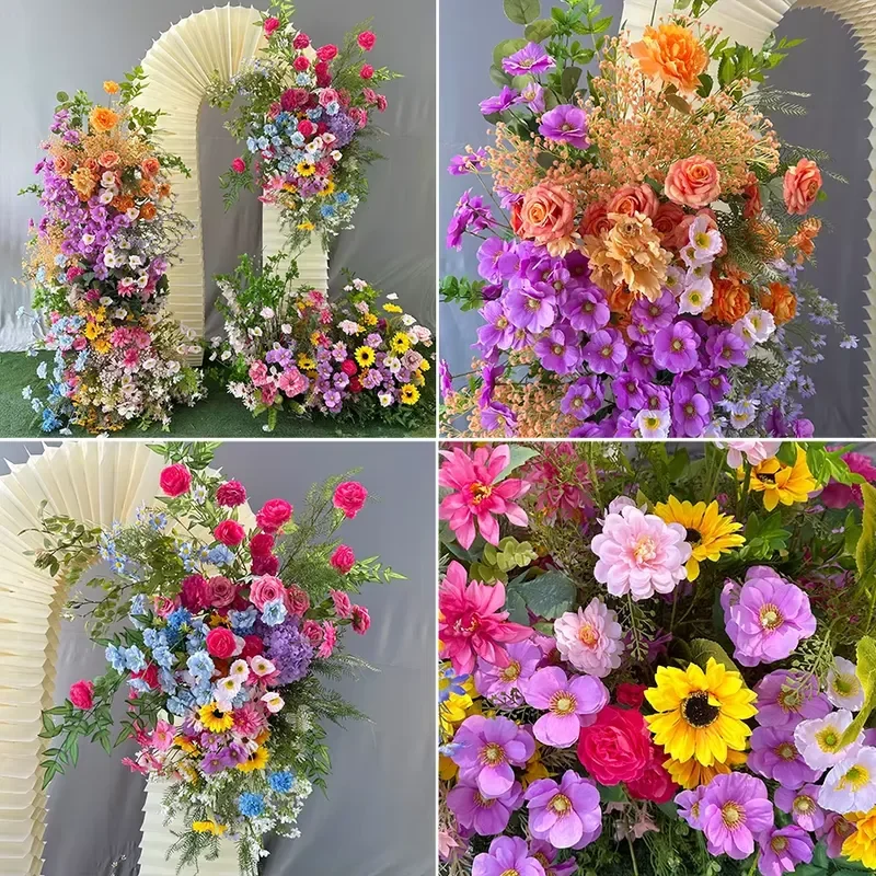 Vibrant Warm-toned and Colorful Silk Artificial Flower Archways for Wedding Christmas Back to School Events