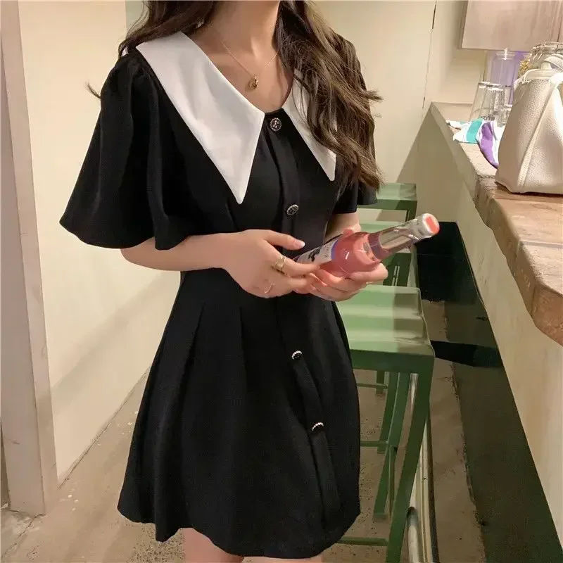 Kawaii Woman Dress Short Satin Fairy Chiffon Cute Silk Dresses for Women 2024 Black Clothes Mini One-piece Y2k Hot Cotton Trendy