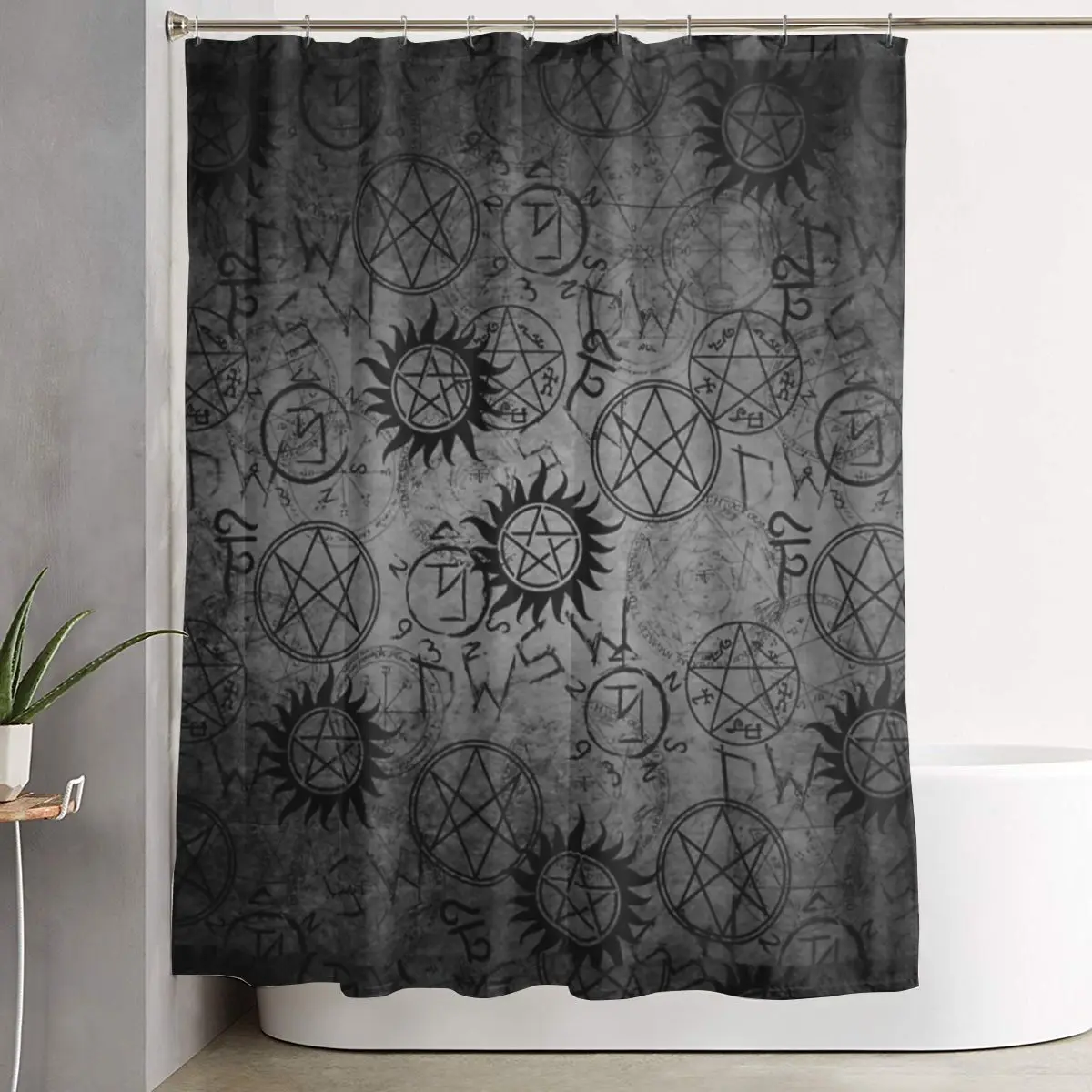 

Supernatural Grey Shower Curtain Bathroom Polyester Waterproof Bath Curtains with Hooks