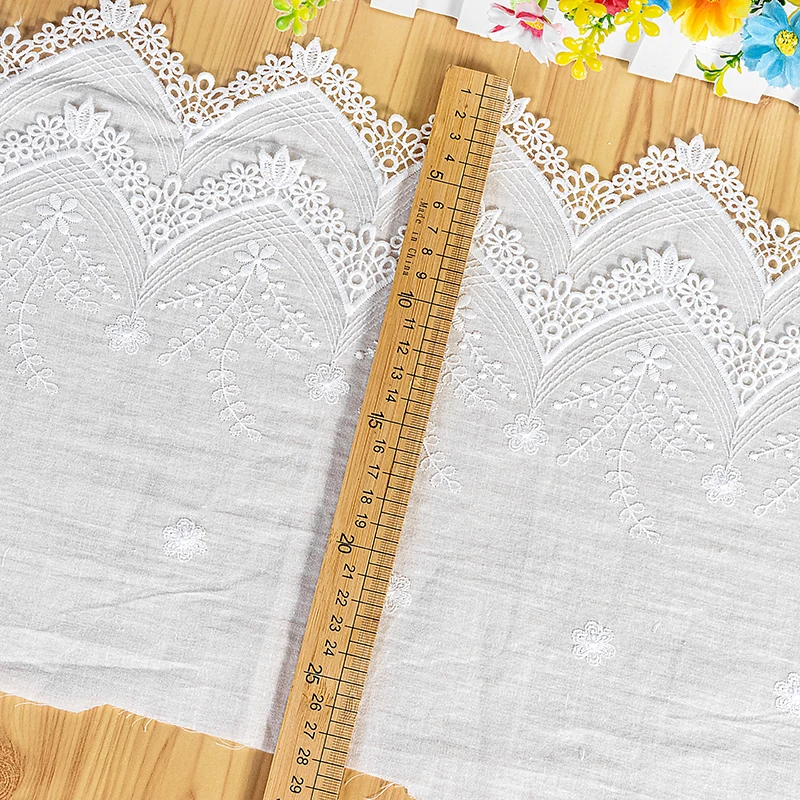 29CM Wide Exquisite White Cotton Floral Embroidered Lace Fringed Ribbon Trim For Sewing Sofa Curtain Apparel Fabric DIY Crafts