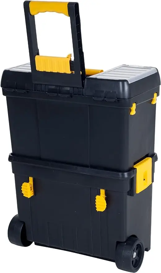 

Portable Toolbox with Wheels - Stackable Tool Chest with Drawers - Mobile Utility Cart with Comfort Grip Handle and Tough Latche