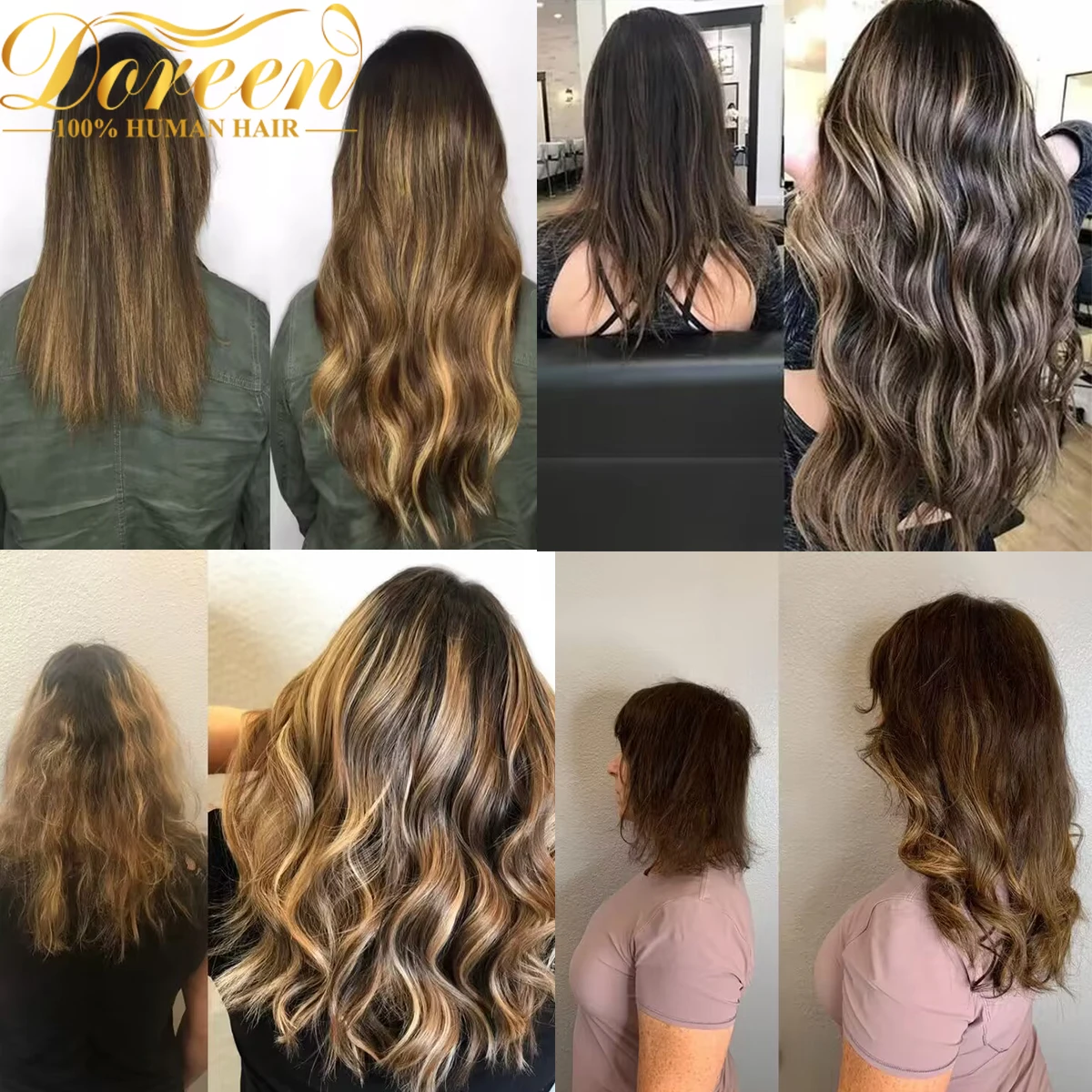 Doreen Balayage 다크 브라운 금발, 볼륨 추가 유럽 인모 클립, 확장 풀 헤드, 160G, 200G, 240G, 16-24 인치, 10 개