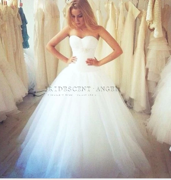 IRIDESCENT Sweetheart Ball Gown Soft Tulle Wedding Dresses Simple Style Puffy Bridal Gown Lace-up Robe De Mariage Cheap