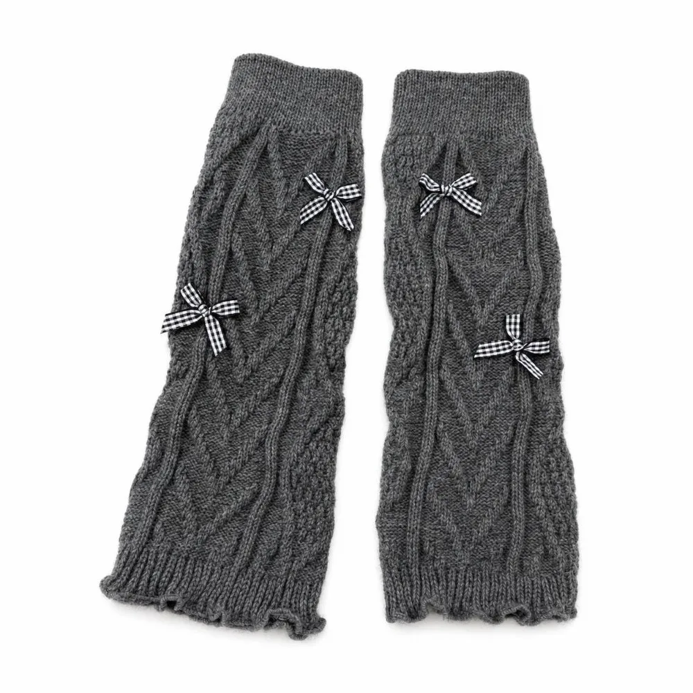 Knitted Style Bow Tie Leg Warmers Vertical Stripe Pile Stockings Stacked Socks Japanese Style Lolita Wear Leg Cover Ballet Style