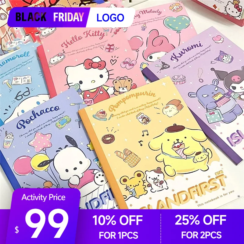 Sanrio Kawaii Hello Kitty Book Cartoon Cute B5 30 Pages Retro Striped Notebook Student Ins Anime School Supplies Gift for Kids