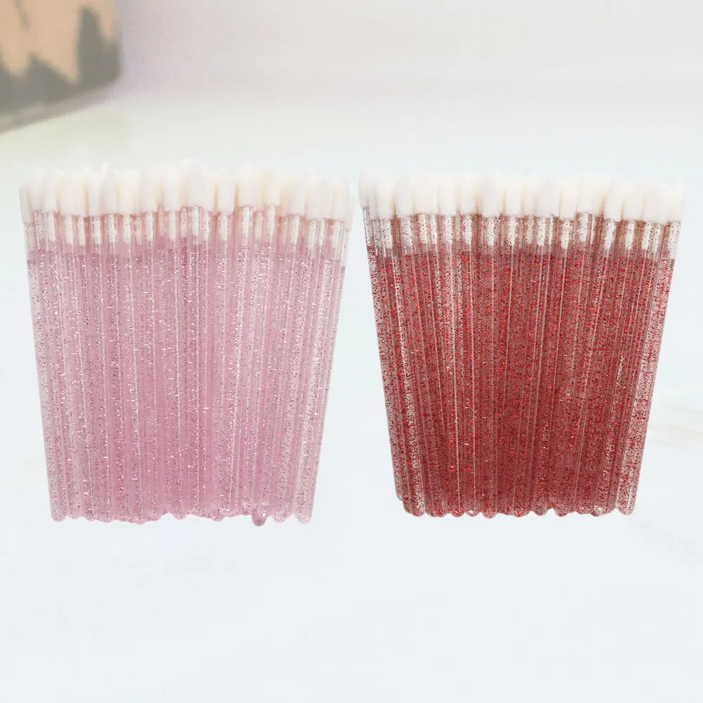 

100Pcs Disposable Lipstick Brushes Soft Bristles Makeup Tools Portable Lightweight Red Pink Disposable Lipstick