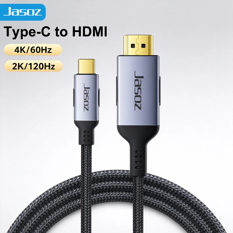 Jasoz USB C to 4K HDMI-compatible Cable 4K/60Hz 2K/120Hz for MacBook Pro iMac iPad Pro for Samsung Galaxy Type C to HDMI 2.0