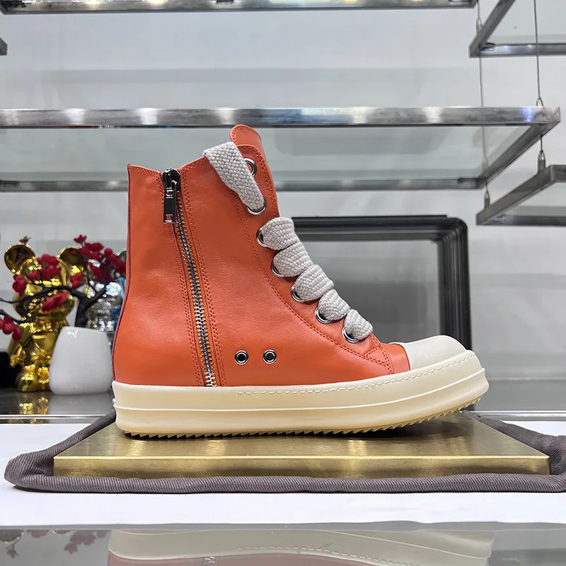 Rojohns High Top Jumbo Lace Up Thick Sole Red Luxury Designer Sneakers Leather Ro Orange Men Women Zip Casual Shoes Ankle Boots image 3