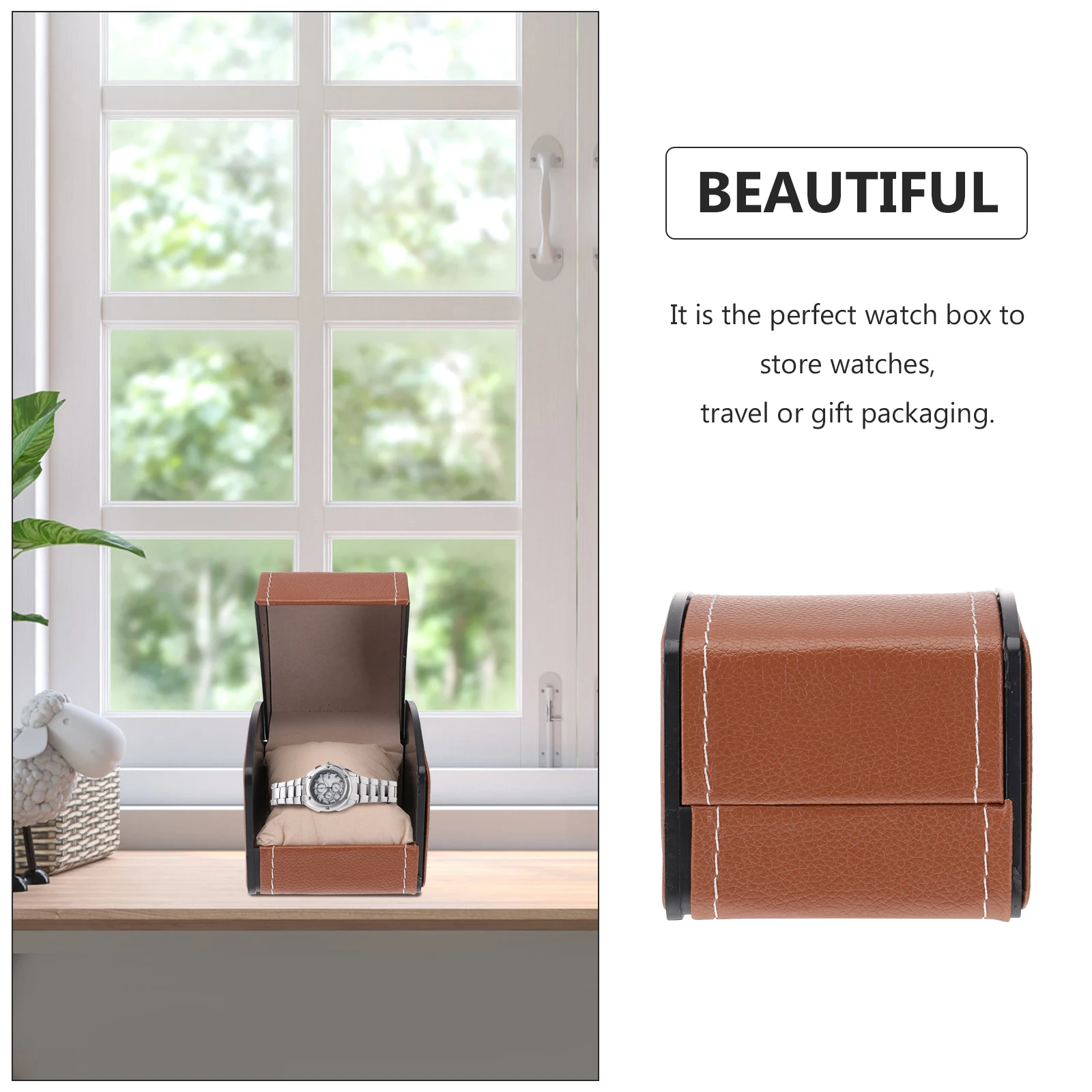 

Gift Box For Watch Storage Pu Square Case Jewelry Box Travel Organizer Display Packaging (Coffee)