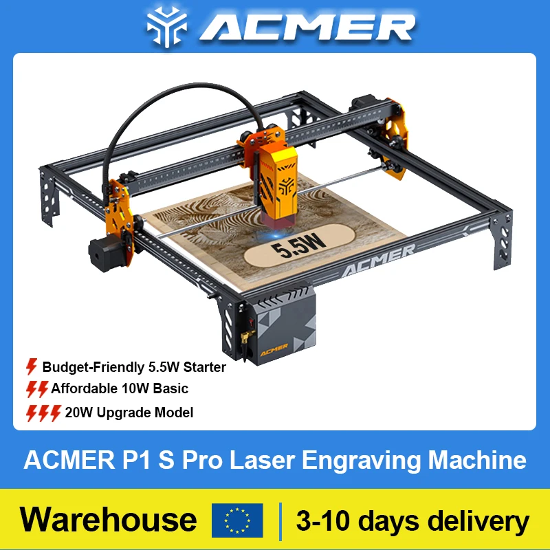 

ACMER P1 S Pro 5.5W 10W 20W Laser Engraving Cutting Machine with WIFI Carving Wood Glass PCB Support Lightburn for Beginner