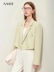 Amii-Blazers minimalistes pour femmes, lettres crantées en métal, veste courte pour dames, basiques solides, décorations At, printemps, nouveau, 2024, 12441126