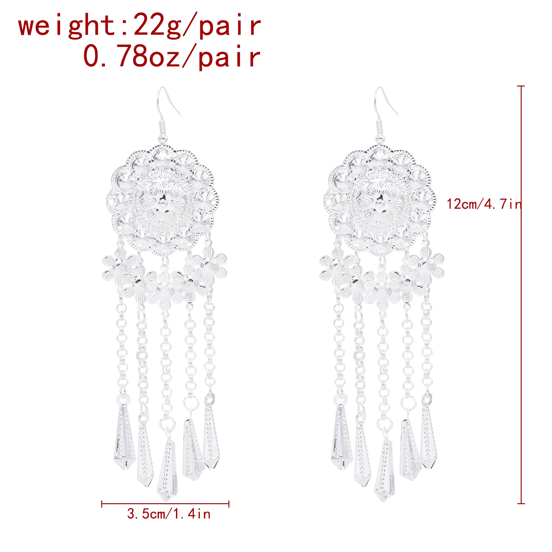 Central Asian Ethnic Style Long Tassel Alloy Silver-Plated Earrings Exotic Style Design Is Dance Wedding Fashion Earrings