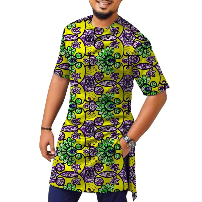 African Fashion Gorgeous Print Design Men\'s Tops Nigeria Style Colorful Male Half Sleeve Shirt Customized