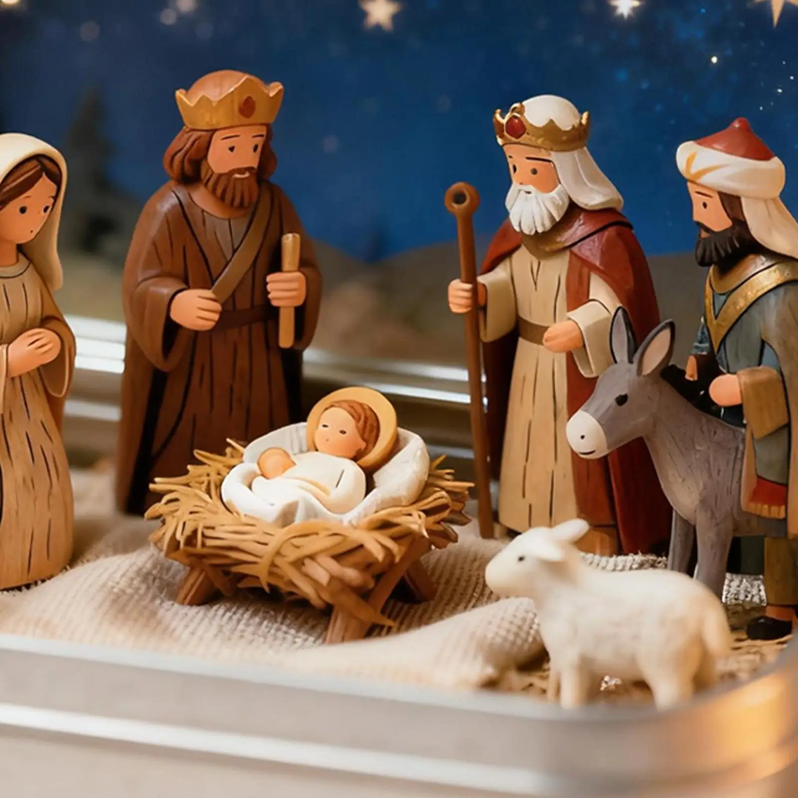 ชุดฉากการประสูติของพระเยซูคริสต์สำหรับคริสต์มาส ของตกแต่งคริสต์มาส ชุดฉากการประสูติของพระเยซูคริสต์แบบพกพาทำจากเรซิ่น ของสะสม ของตกแต่งฉากการประสูติสำหรับวางบนโต๊ะ ตู้ หรือโต๊ะทำงาน
