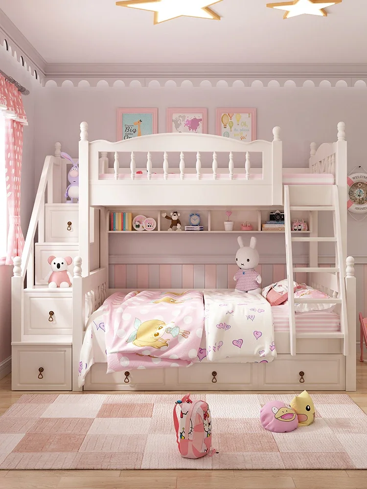 Korean pastoral children's upper and lower beds, children's mother and child beds, two-story high and low beds, upper and lower