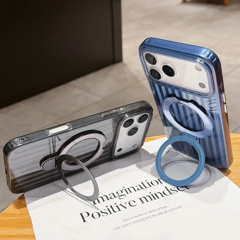 3D波形ストライプ柄 マグネット充電対応 iPhone 17Air 16 15 14 Plus 13 12 11 Pro Max用 耐衝撃バックカバー