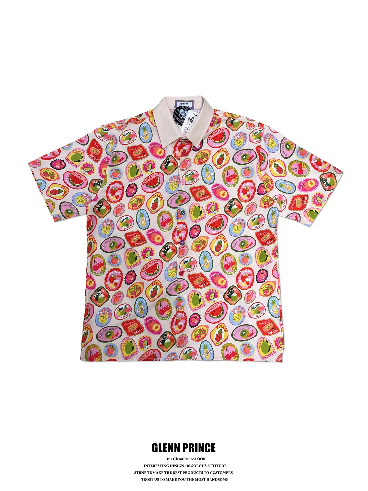 

GPstudio Dopa Fun Fruit Print Short Sleeve Casual Shirt Men's Summer Holiday Loose Fit Polyester Breathable Youth Fashion