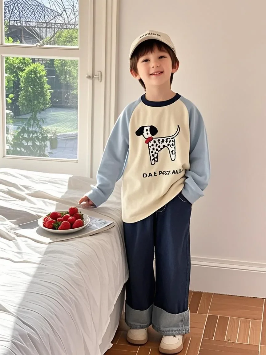 Baumwoll-T-Shirts für Babys, Jungen und Mädchen, farbblockierende Langarm-T-Shirts, lässige Mode, Kinderkleidung, Basishirts – Detail 7