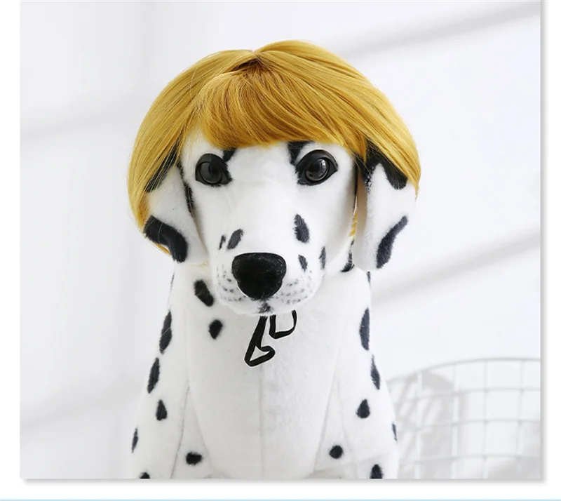 Pet Supplies Headwear Dog and Cat Wigs Head Cover Hairpiece Gold Cosplay Props Funny Straight Pet Hair Wig Hat Cap