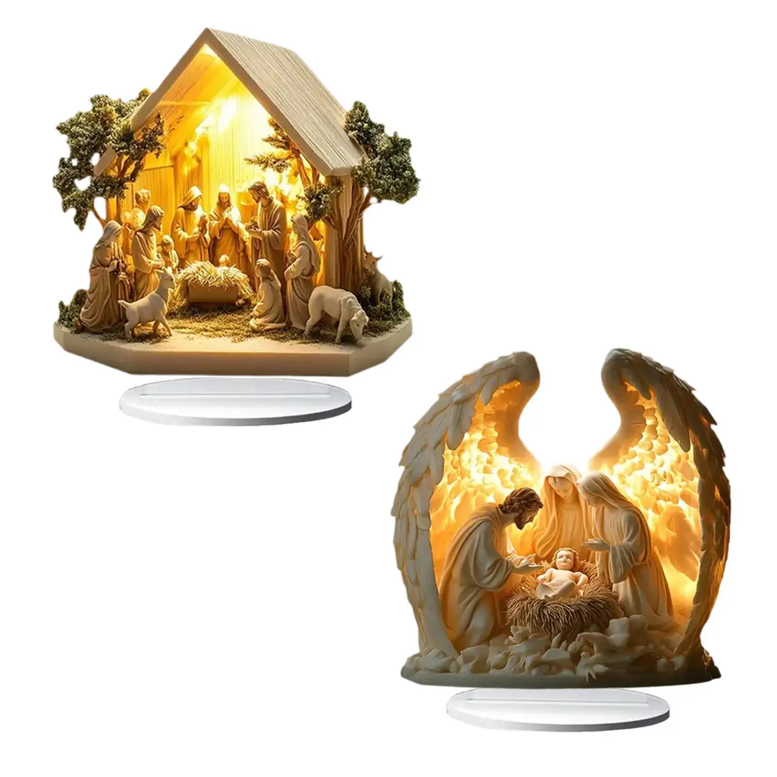 Christmas Nativity Scene Figurine Decorative Festival Acrylic Table Ornament