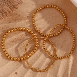 E.B.belle Gold Plated Silver Color Elastic Beads Bracelets Bangles For Woman Waterproof Stainless Steel Beaded Chain Bracelet