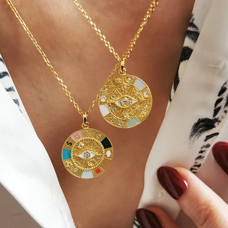Juya 18K Gold Plated Handicraft Enamel Religious Hinduism Judaism Greek Evil Eye Charms For DIY Pendant Turkish Jewelry Making view 2