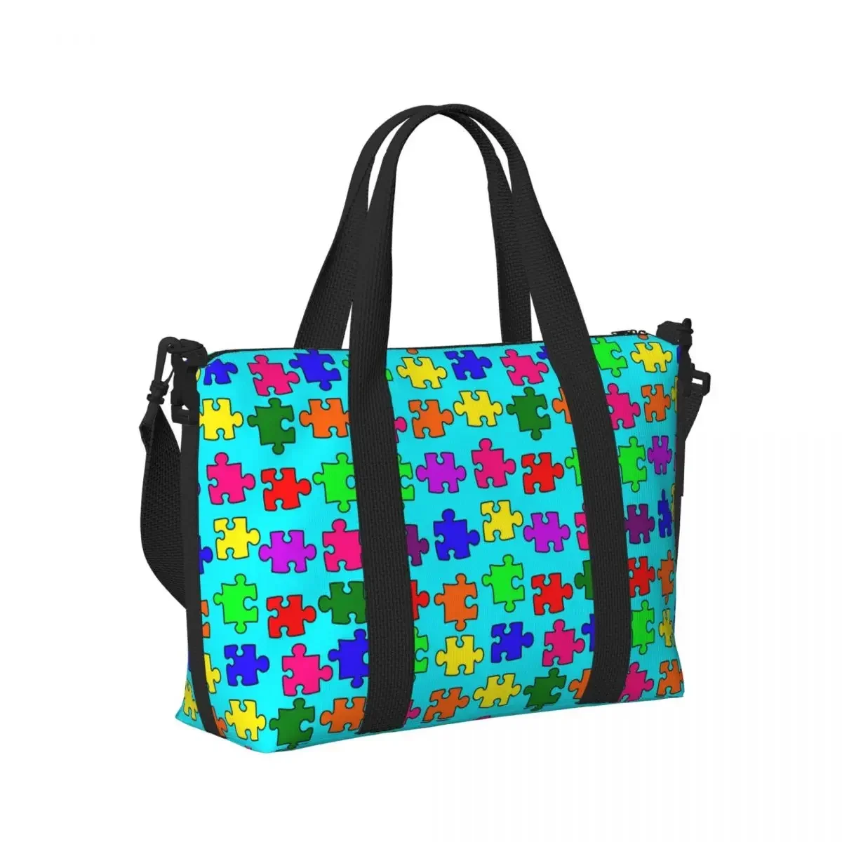 Colorful Autism Awareness Pattern Beach Travel Bag Large Capacity Tote Bags for Gym Yoga Women Shopping Duffle Shoulder Bag