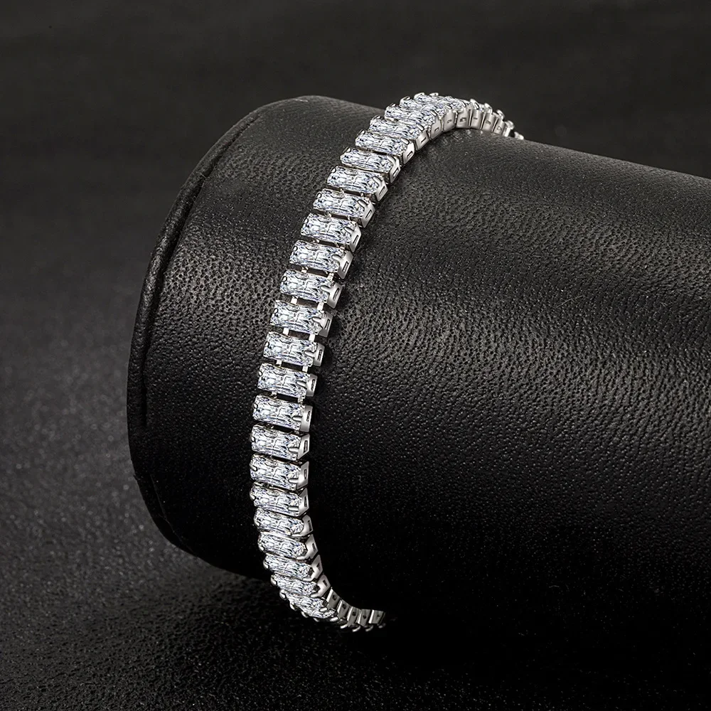 New 925 Sterling Silver Bracelet Elegant Zircon Crystal Fine Jewelry For Women Girl Engagement Wedding Glamour 18CM