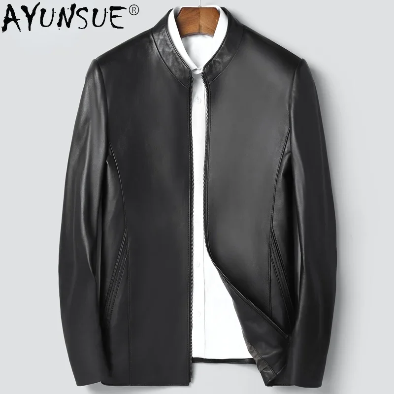 

AYUNSUE 100% Genuine Leather Jacket Male 2021 Autumn Spring Fashion Black Stand-up Collar Sheepskin Coat Casaco Masculino Gmm438