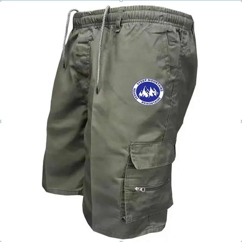 Printed Cargo Shorts, Summer Workwear, Camping Shorts with Multiple Pockets, Streetwear, Car Logo Printed Outdoor Workwear