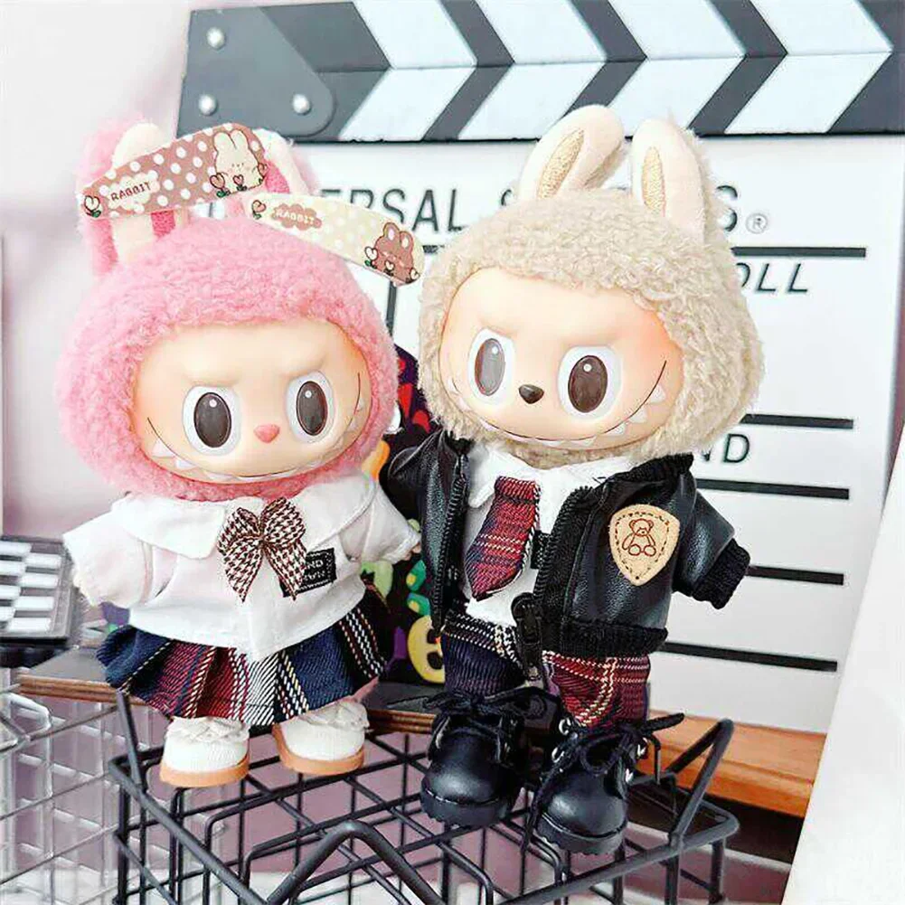 For 17cm Labubu Dolls DIY Clothing Shirt Tie Set With Hair Clip & Small Jacket Doll Clothes Outfit Accessories Labubu Ropa