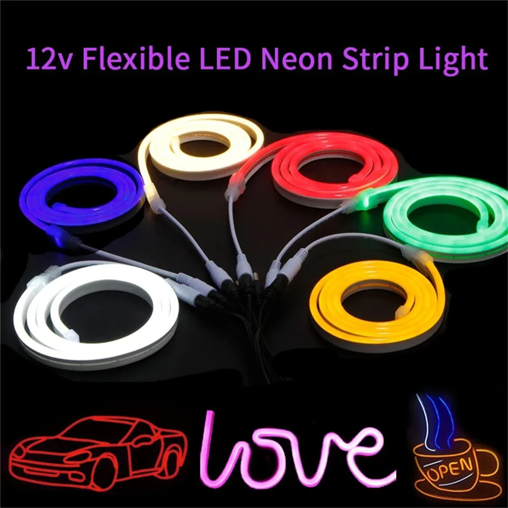 DC12V 2m Neon LED Strip 120LEDs/M Flexible Rope Tube Neon Light Waterproof For Home Decoration DIY Christmas