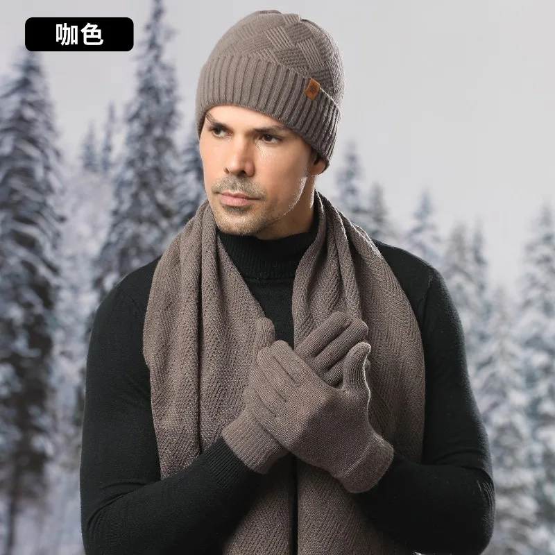 

Men's Windproof Hat Outdoor Travel Leisure Winter Scarf Gloves 3-Piece Scarves Neckerchief Set Cycling Ear Protection E11429