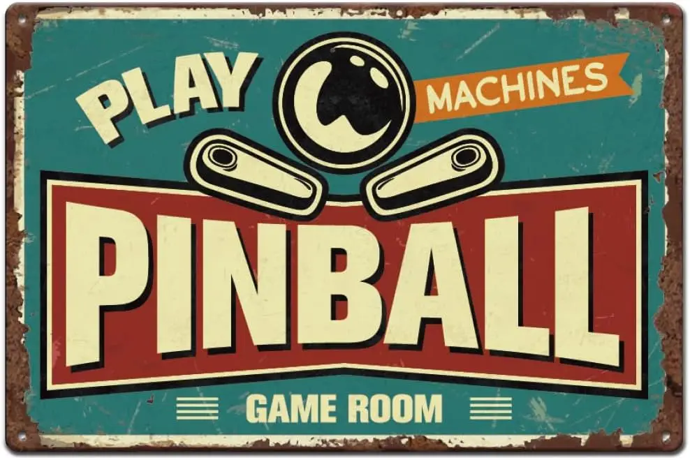 Play Pinball Metal Tin Sign Game Room Metal Signs Pinball Machines Man Cave Vintage Plaque Art Iron Wall Art Poster Old Fashion