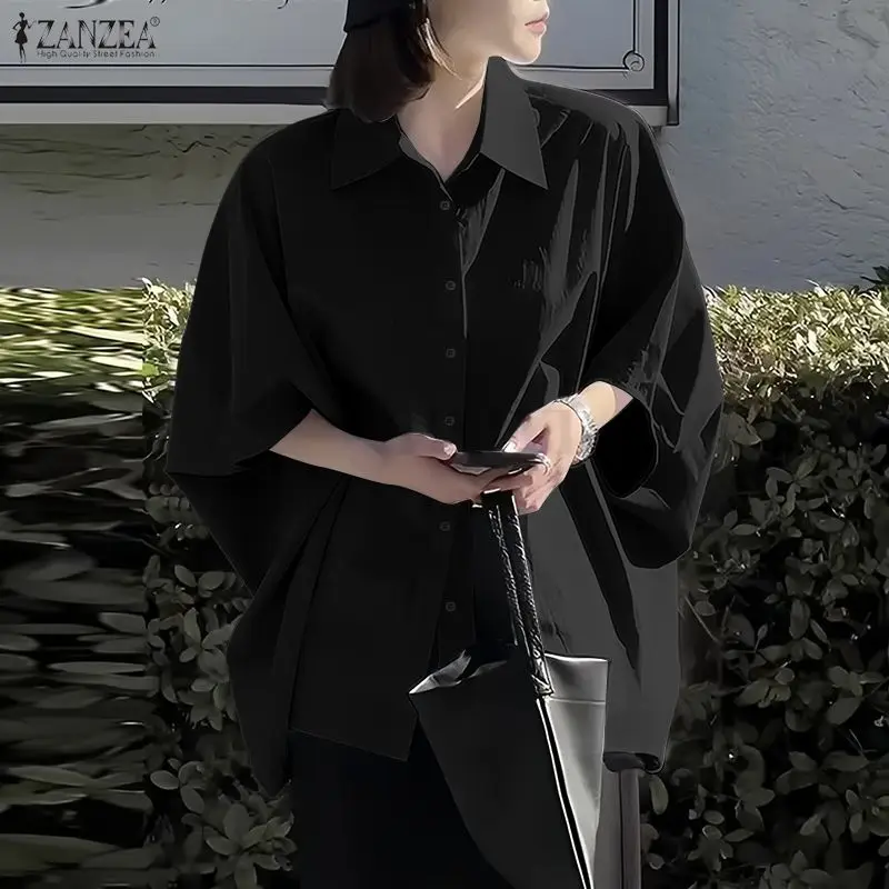 ZANZEA 女性シャツトレンド 2026 春のファッション 3/4 バットウィングスリーブシャツエレガントな固体 OL ワークブラウスカジュアルボタントップスオーバーサイズ