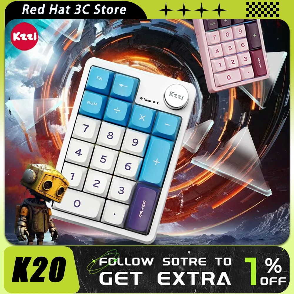 

Мини-клавиатура Kzzi K20 с RGB-подсветкой, трехрежимная клавиатура с прокладкой, беспроводная механическая, для ПК, офисных игр, подарок