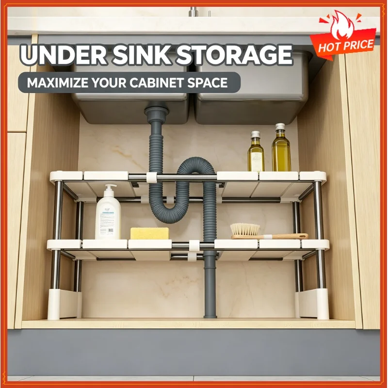 Stackable Storage Rack Wardrobe Layered Partition Rack Closet Sorting Shelves Telescopic Sink Holder Wardrobe Clothing Organizer
