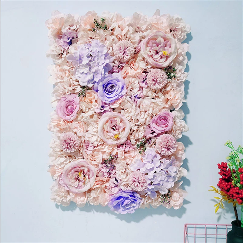 

Artificial Silk Rose Hydrangea Flower Wall DIY Wedding Party Decoration Background Decor Fake Flowers 40x60cm