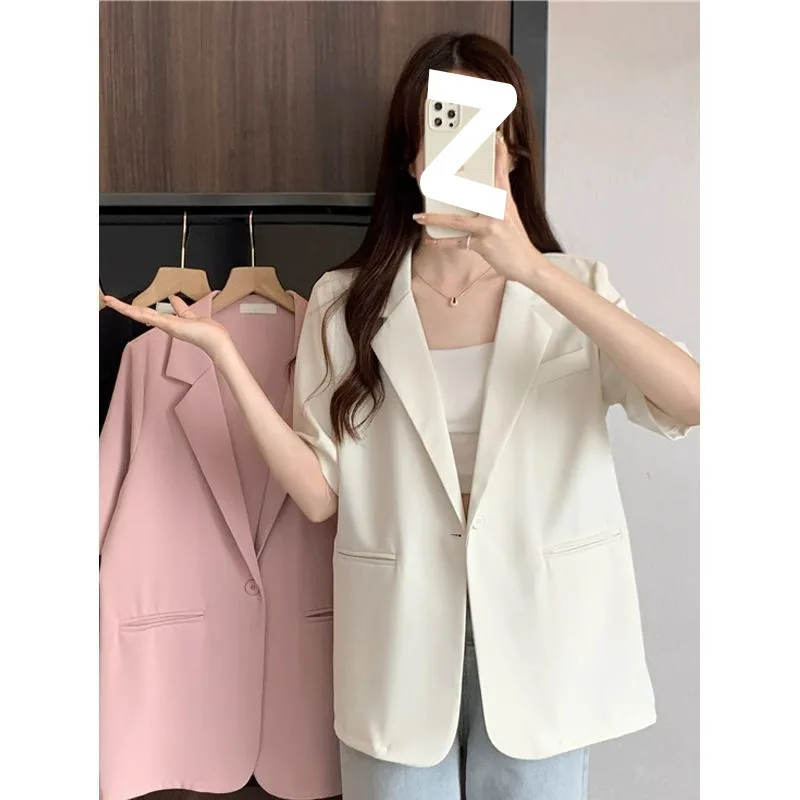 

Women'S Blazer Coat Overcoat Female Sleeves French Black Gift Cropped Blazers Woman Trend New All-Match Notched Collar Crop