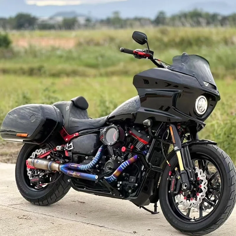 Full-Size Custom Motorcycle ExhaustNew 2018 Softail LowRider ST/Street Bob/Fat Boy/Breakout Black3 TIG 2-in-1 Titanium Motorcycl