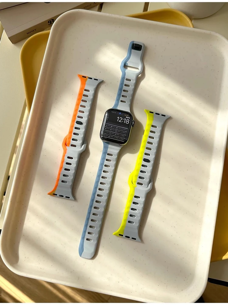 

Dual Color Wave Silicone Strap For Apple Watch Band 38/40/41MM,42/44/45MM Sports Smart Watch Accessories Iwatch S9UltraS8/S7/SE2