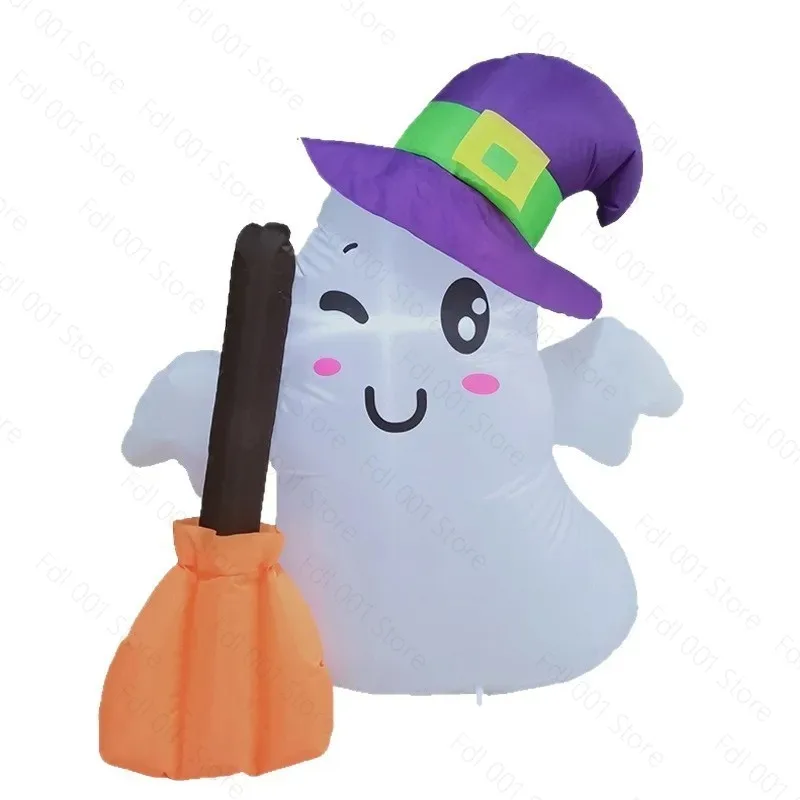 1.2m Halloween inflatable model wearing wizard hat white ghost LED light outdoor courtyard decoration ornaments