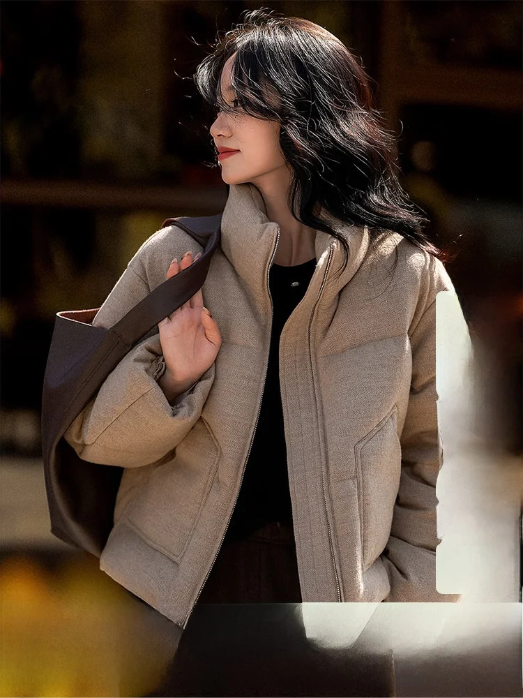 

XiaoHanGe TooFey Snow Cr 95 White Goose down Woolen Jaet Stand Collar Loose Outerwear Ladies Warmth Commute Sle