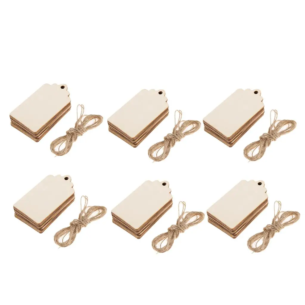 60Pcs Rectangle Wood Tags Wooden Hanging Pieces Gift Decoration Supply DIY