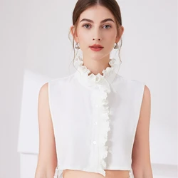 Detachable Stand Collar Blouse Solid Color Half Shirt Ruffled Decorative Collar Sweater False Collar Top Clothing Accessory