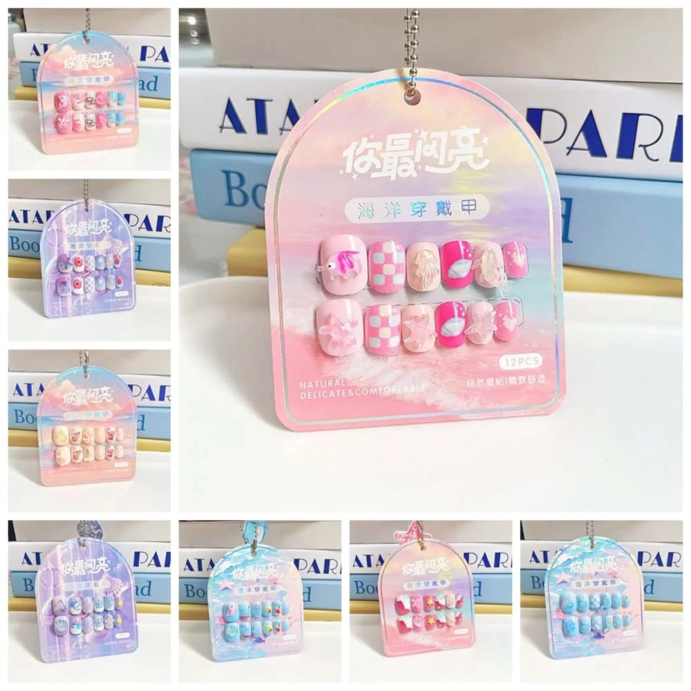 Starfish Children False Nails Dolphins Short Square Shaped Kids Fake Nail Extension Nail Supplies Jellyfish