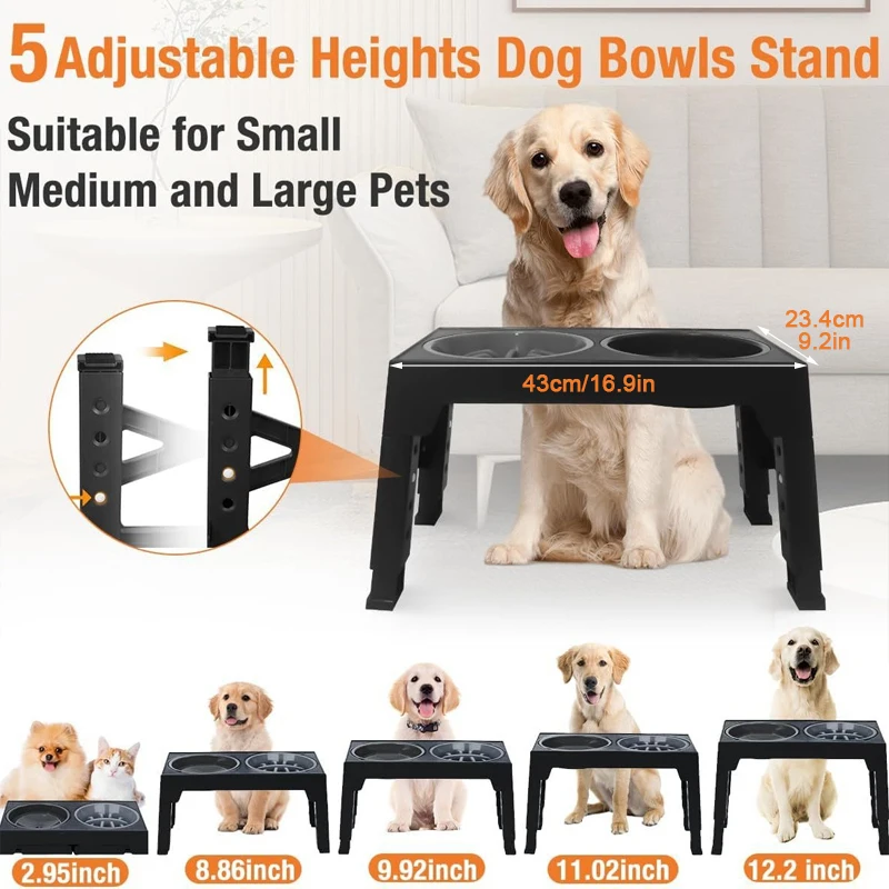 Elevated Adjustable Feeder Dog Bowl Stand with Double Stainless Steel Food Water Bowls for Small Medium Large Dogs