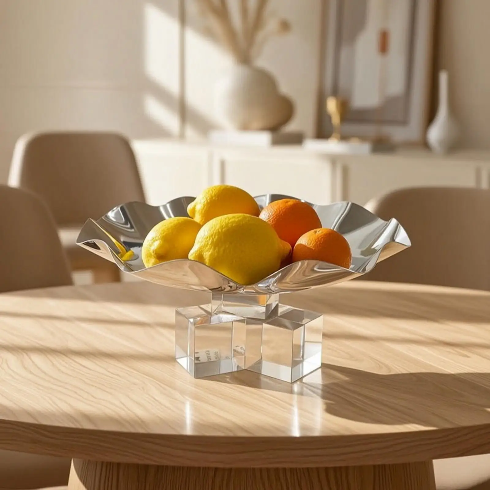 Stainless Steel Tray Contemporary Wavy Rim Decorative Table Center Tray for Keys Trinkets and Decor
