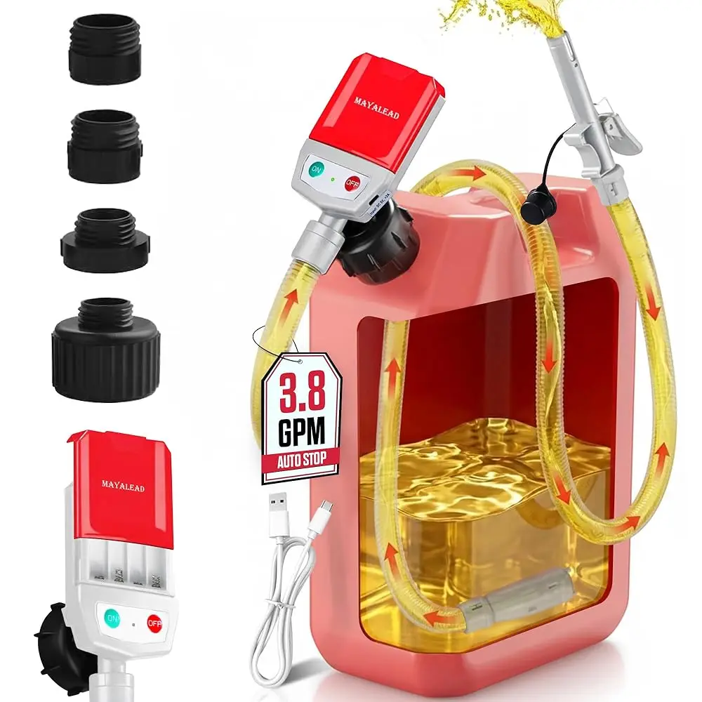 

MAYALEAD Automatic Electric Fuel Transfer Pump, 3.8 GPM Portable Gas Can Pump, 51\ Extra Long Hose, Battery or USB Powered, 4