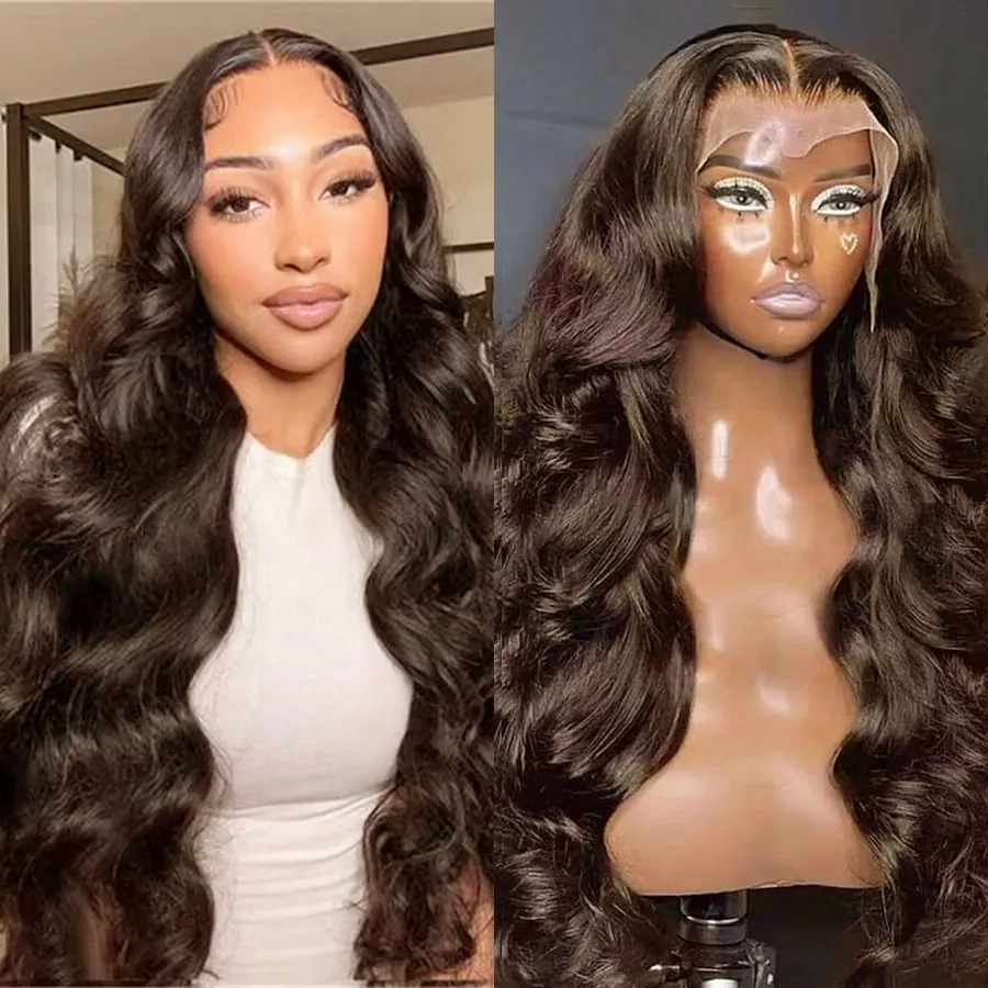 #2 Chocolate Brown Body Wave Human Hair Wigs Transparent 13x4 Lace Frontal Wig Pre Plucked Girls Color Human Hair 100% Wigs